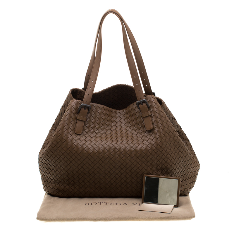 Bottega Veneta Brown Intrecciato Woven Nappa Leather Belted Tote Bag