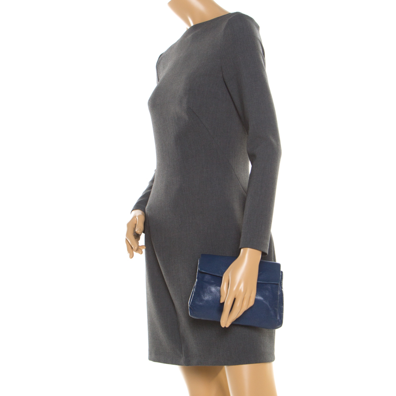 

Bottega Veneta Blue Leather Flap Clutch