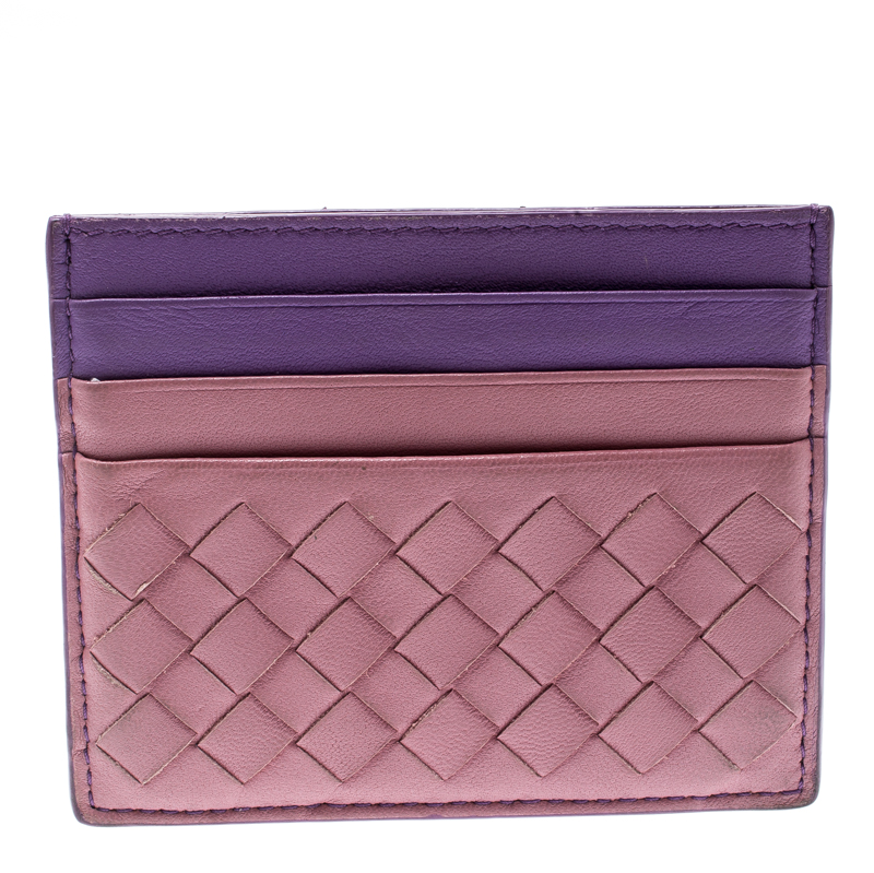 Bottega Veneta Pink/Purple Intrecciato Leather Card Holder Bottega