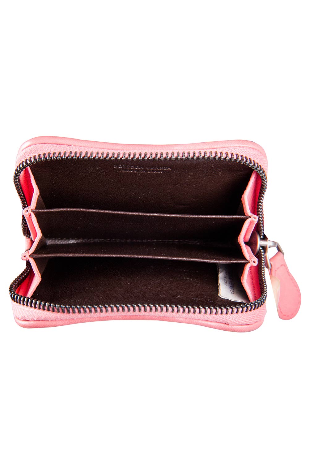 

Bottega Veneta Coral Pink Leather Mini Zip Around Wallet