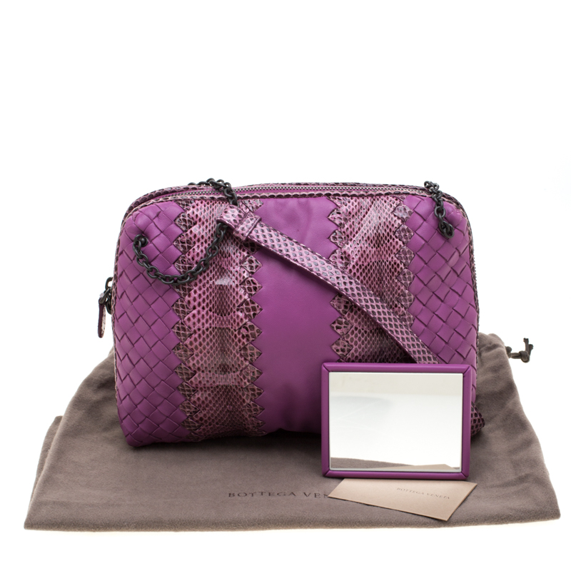 Bottega Veneta Purple Intrecciato Leather And Snakeskin Ayers Crossbody Bag