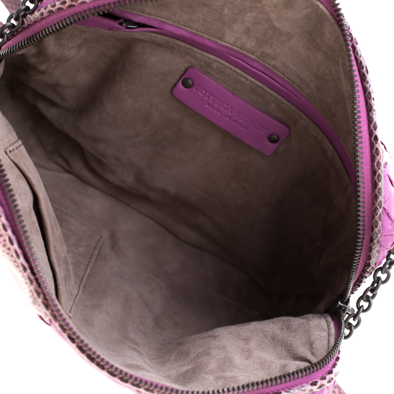Bottega Veneta Purple Intrecciato Leather And Snakeskin Ayers Crossbody Bag