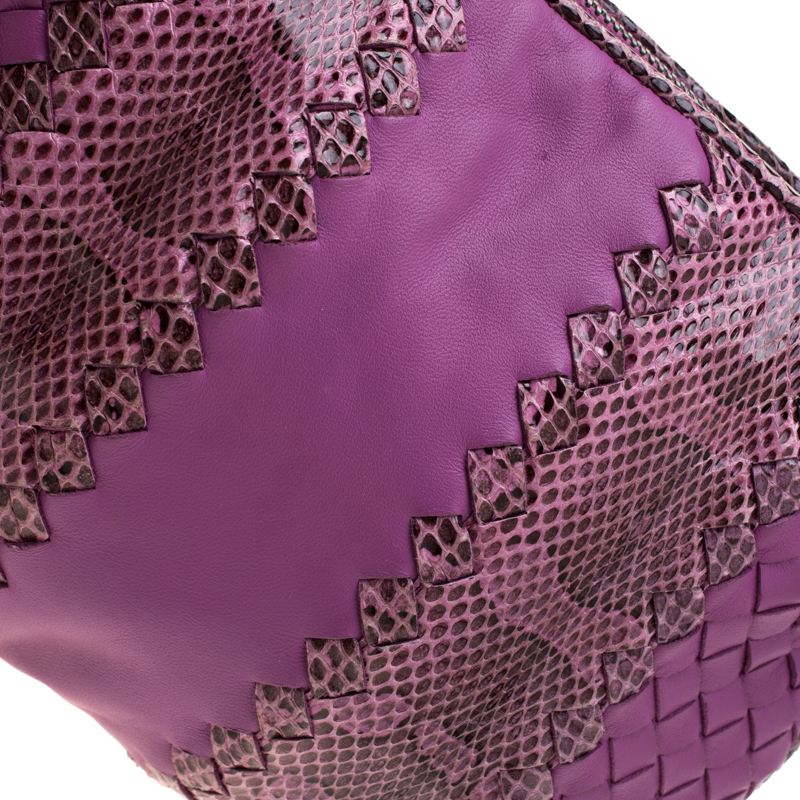 Bottega Veneta Purple Intrecciato Leather And Snakeskin Ayers Crossbody Bag