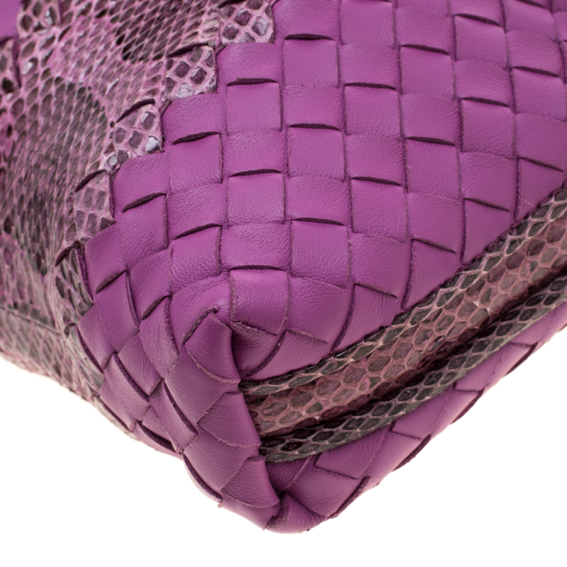 Bottega Veneta Purple Intrecciato Leather And Snakeskin Ayers Crossbody Bag