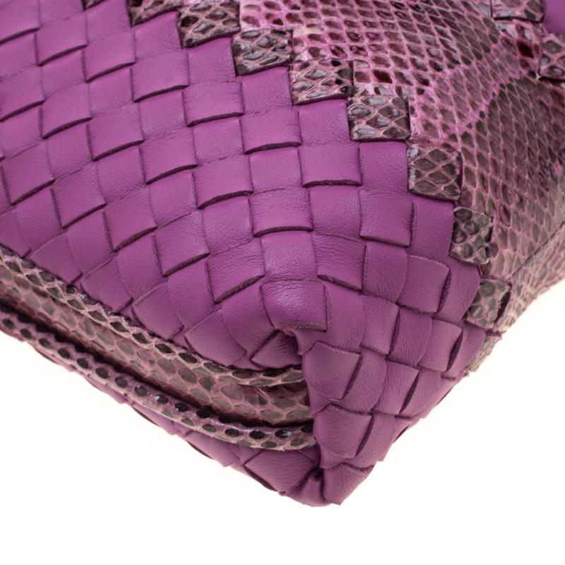 Bottega Veneta Purple Intrecciato Leather And Snakeskin Ayers Crossbody Bag