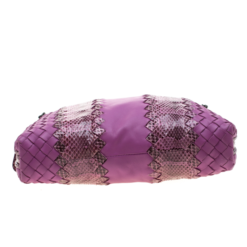Bottega Veneta Purple Intrecciato Leather And Snakeskin Ayers Crossbody Bag
