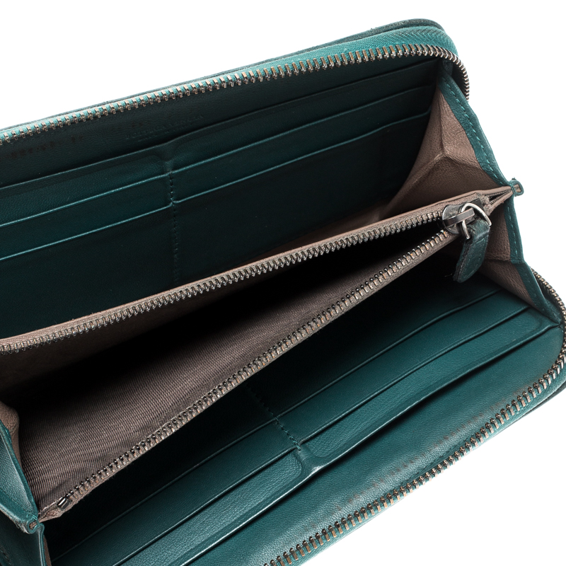 

Bottega Veneta Deep Green Intrecciato Leather Zip Around Wallet