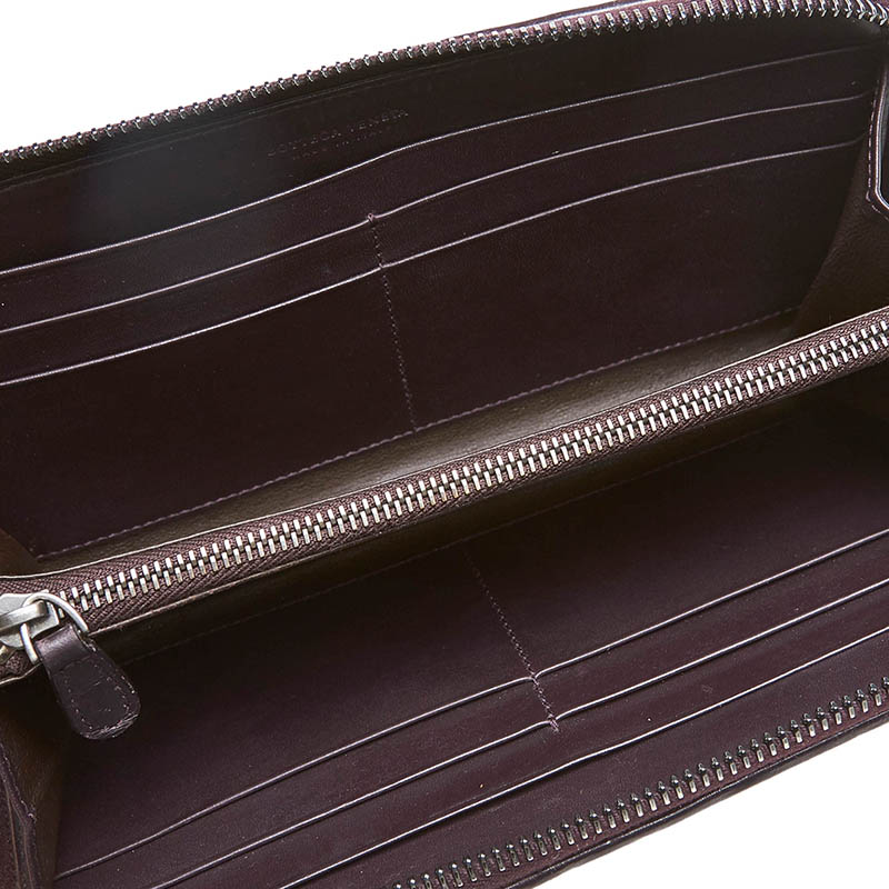 

Bottega Veneta Black Intrecciato Leather Zip Around Wallet, Purple