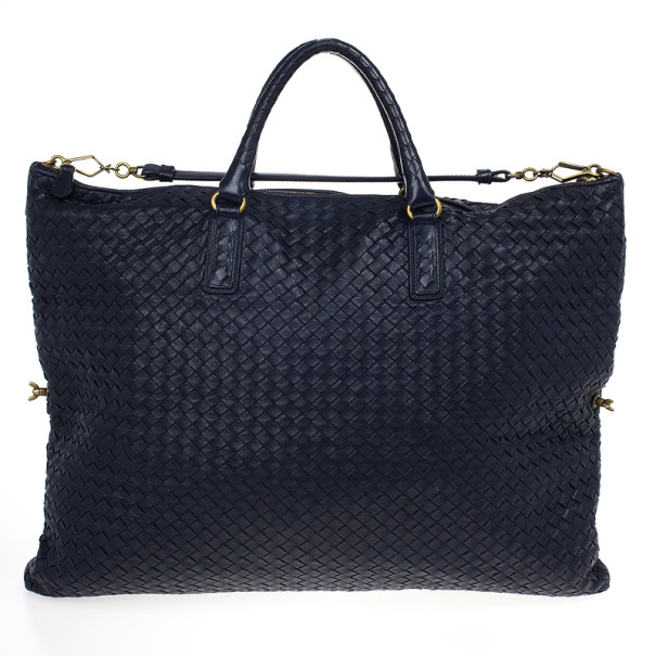 Pre Owned Bottega Veneta Navy Intrecciato Convertible Tote