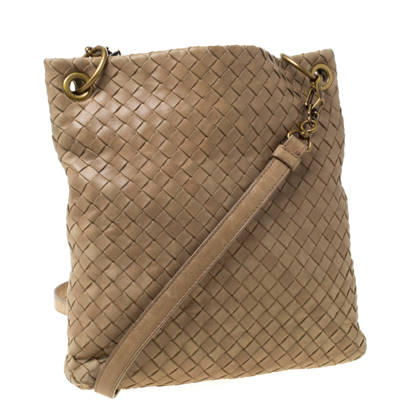 Bottega Veneta Beige Intrecciato Leather Crossbody Bag