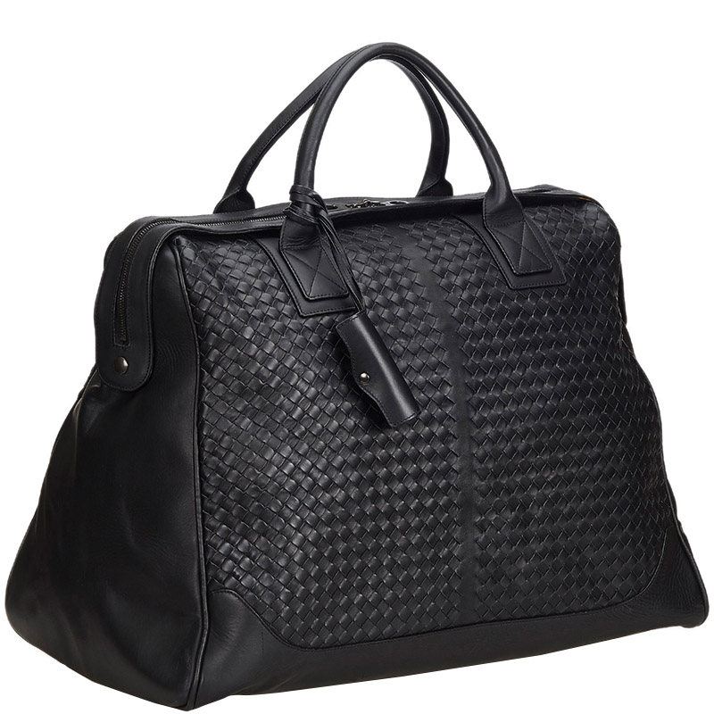 

Bottega Veneta Black Intrecciato Leather Weekender Bag
