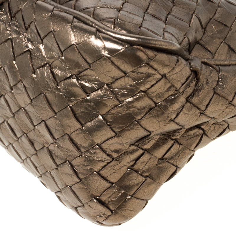 Bottega Veneta Metallic Bronze Intrecciato Zip Clutch