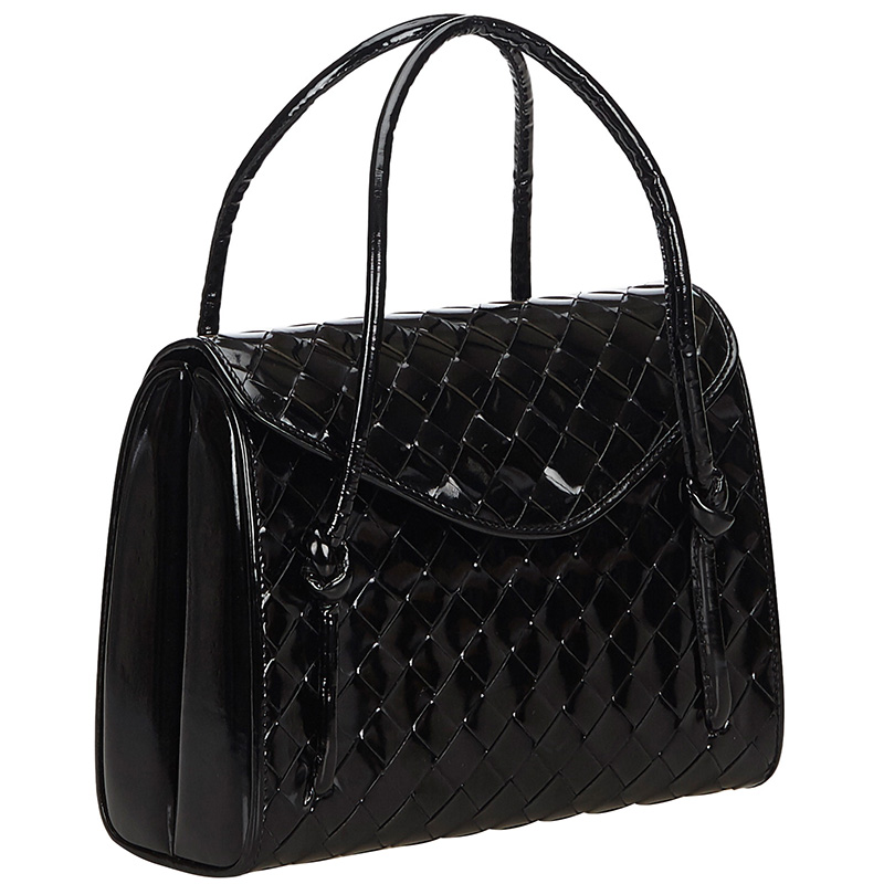 

Bottega Veneta Black Intrecciato Patent Leather Handbag