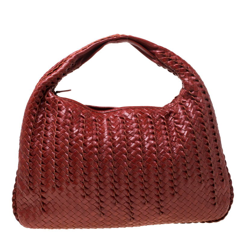 Pre Owned Bottega Veneta Marron Pleated Leather Large Veneta Hobo