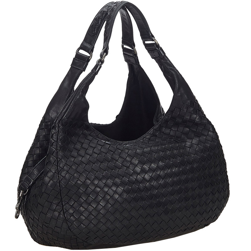 

Bottega Veneta Black Leather Intrecciato Campana Hobo Bag
