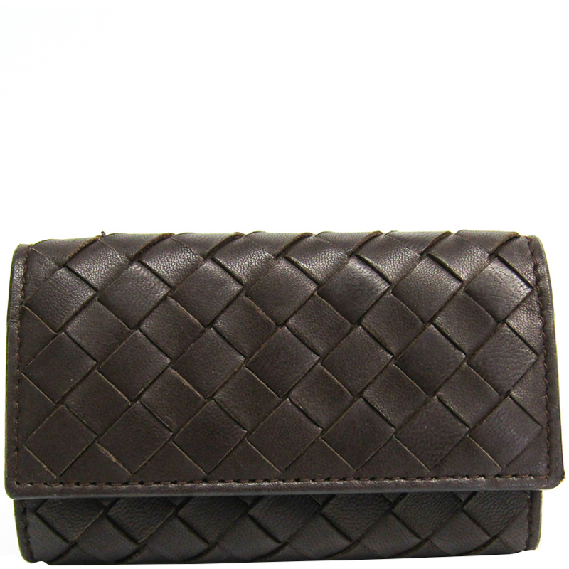 Bottega Veneta Dark Brown Intrecciato Leather Wallet