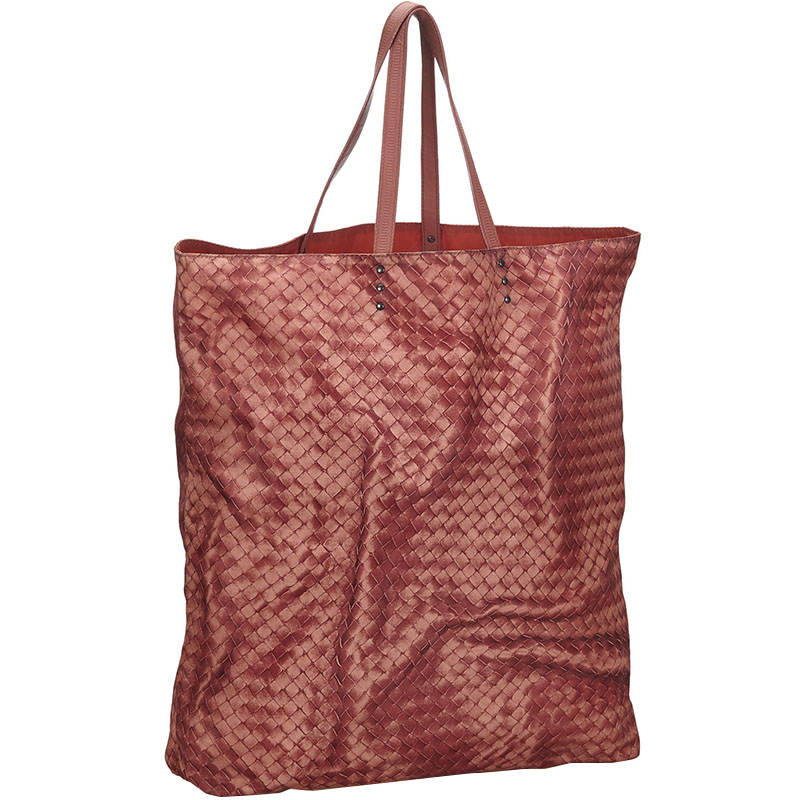 

Bottega Veneta Red Intrecciato Nylon Tote Bag