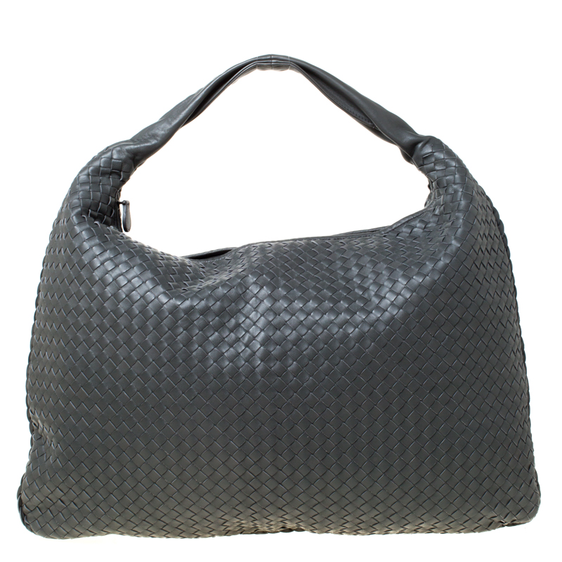 Pre Owned Bottega Veneta Grey Intrecciato Leather Maxi  Hobo