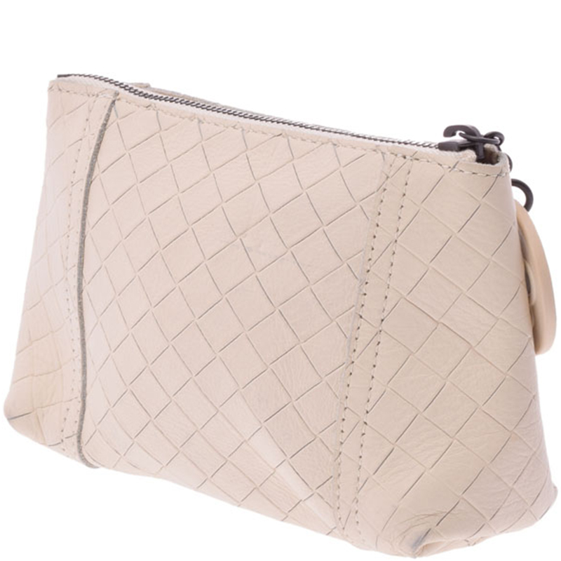 

Bottega Veneta Ivory Intrecciato Leather Pouch, Cream