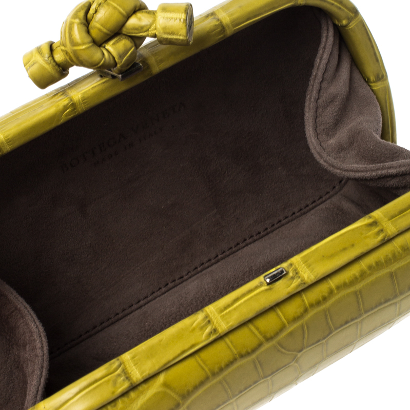 

Bottega Veneta Citrus Green Crocodile Knot Clutch