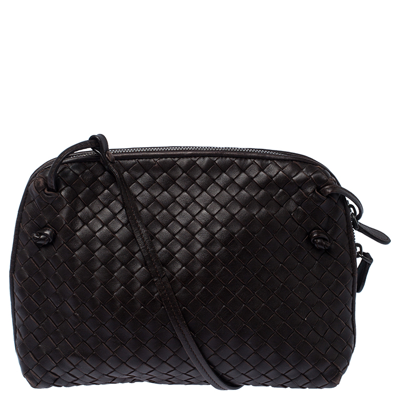 Bottega Veneta Dark Brown Intrecciato Leather Nodini Crossbody Bag ...