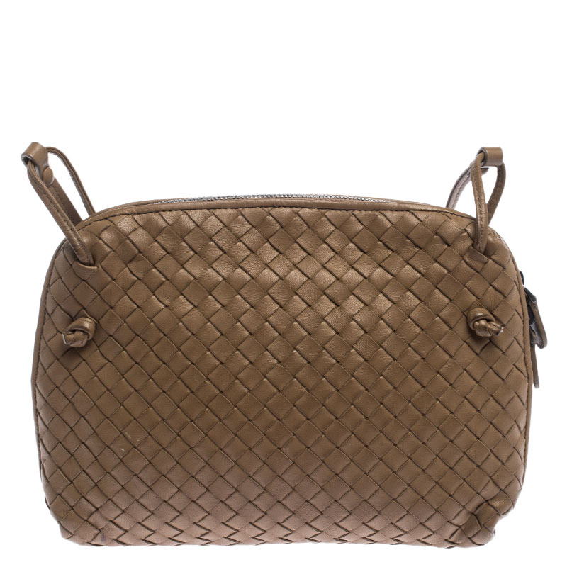 Pre-owned Bottega Veneta Nodini Leather Crossbody Bag In Beige