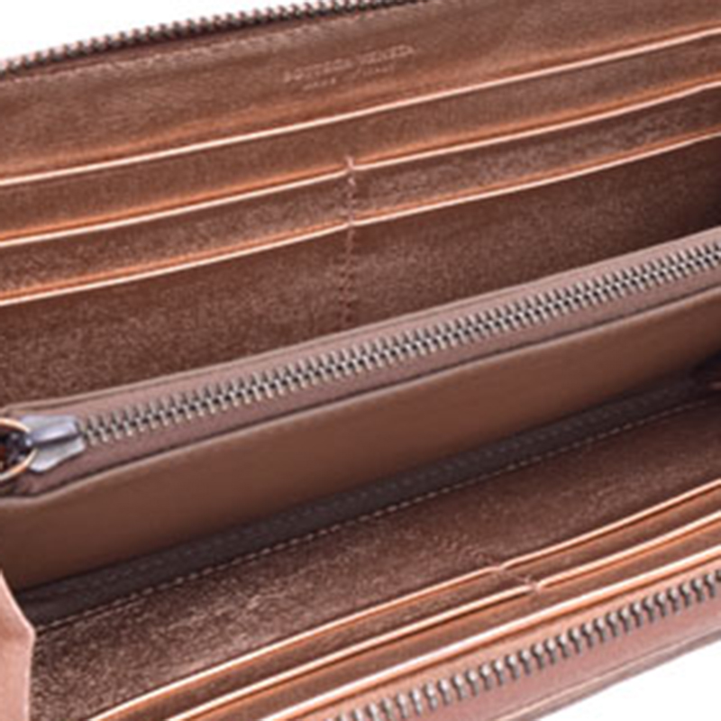 

Bottega Veneta Rose Gold Intrecciato Leather Zip Around Wallet