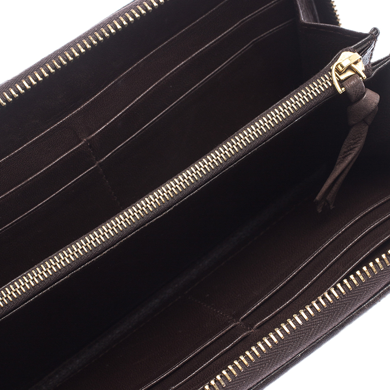 

Bottega Veneta Dark Brown Intrecciato Zip Around Wallet