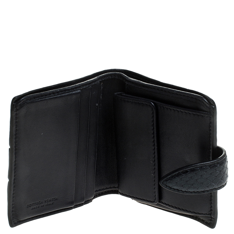 

Bottega Veneta Navy Blue Intrecciato Leather Compact Wallet