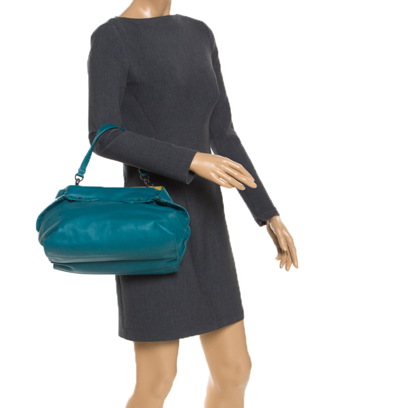 

Bottega Veneta Teal Leather Satchel, Blue