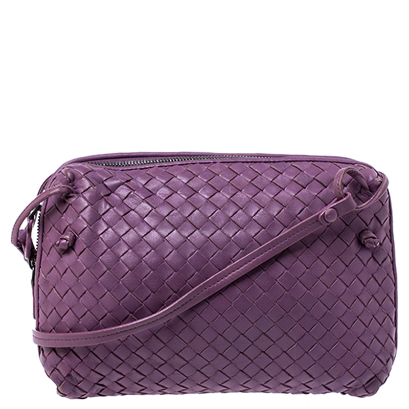 Pre Owned Bottega Veneta Purple Intrecciato Leather Nodini Crossbody Bag