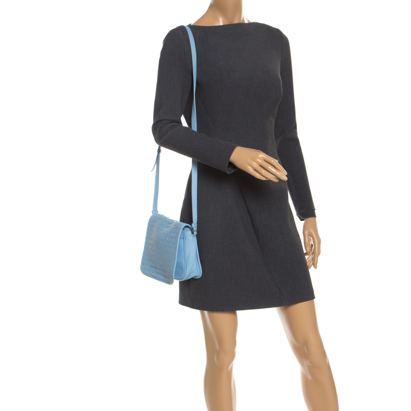 

Bottega Veneta Baby Blue Intrecciato Leather Flap Crossbody Bag