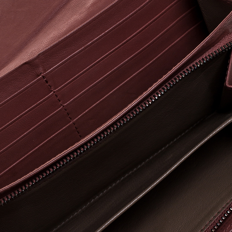

Bottega Veneta Maroon Intrecciato Leather Continental Flap Wallet, Brown