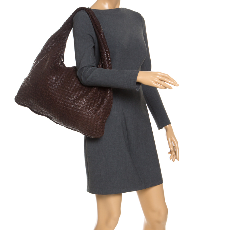 

Bottega Veneta Dark Brown Intrecciato Leather Maxi Veneta Hobo