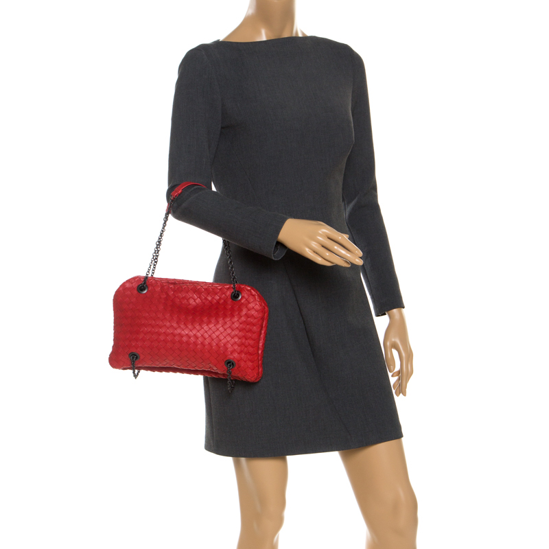 

Bottega Veneta Red Intrecciato Nappa Leather Duo Shoulder Bag