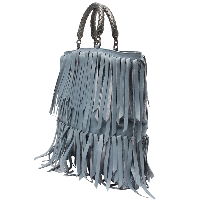 

Bottega Veneta Blue Fringe Leather Tote Bag