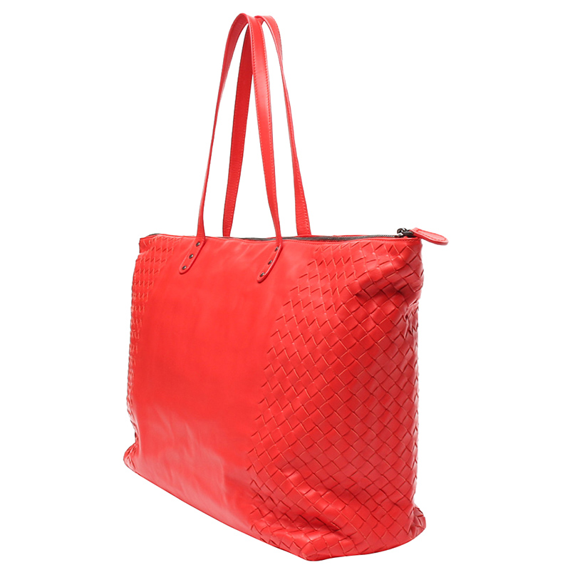 

Bottega Veneta Red Intrecciato Leather Tote Bag