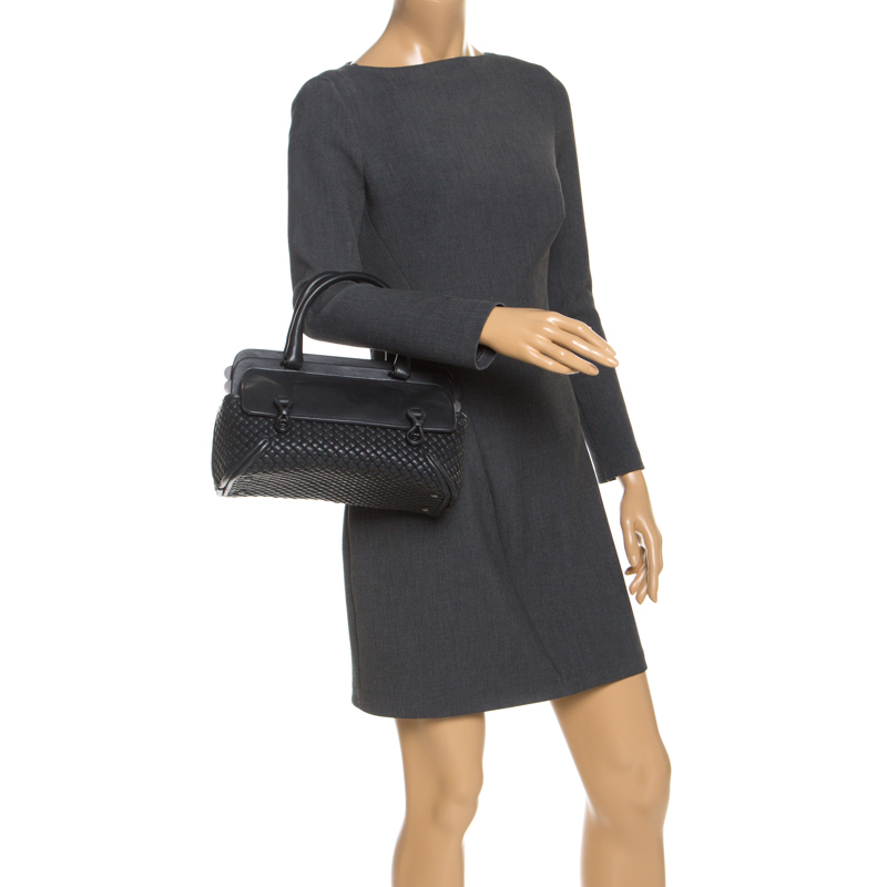 

Bottega Veneta Dark Grey Intrecciato Leather Satchel