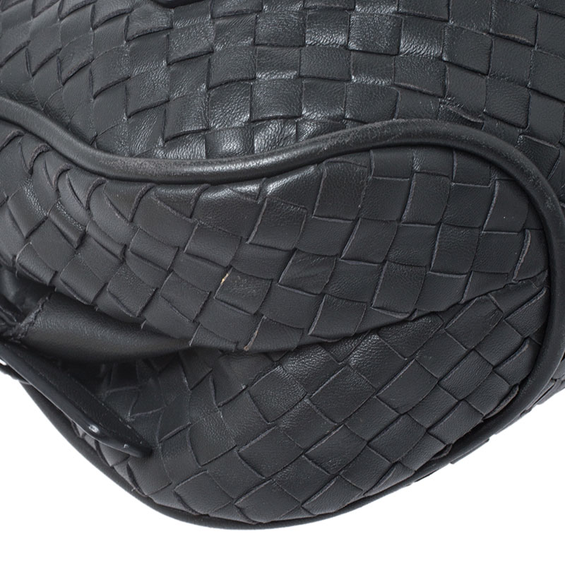 Bottega Veneta Dark Grey Intrecciato Leather Flap Chain Bag