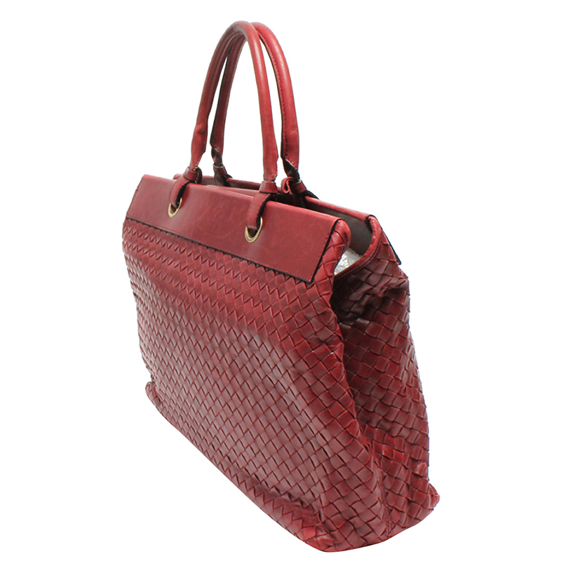 

Bottega Veneta Red Intrecciato Leather Tote Bag