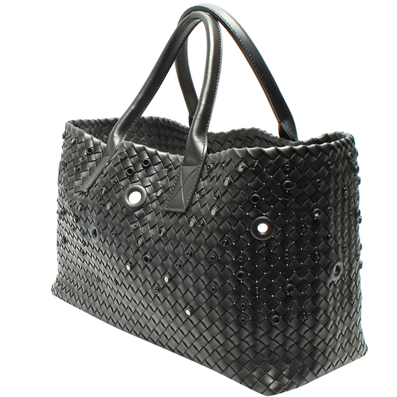 

Bottega Veneta Black Intrecciato Leather Hippo MM Tote Bag