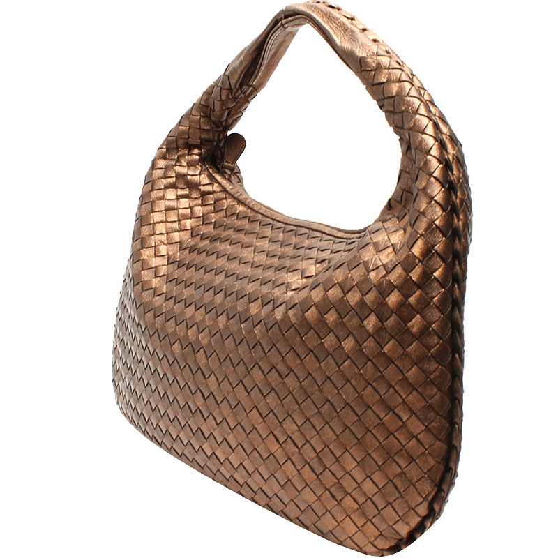 

Bottega Veneta Metallic Brown Leather Intrecciato Hobo