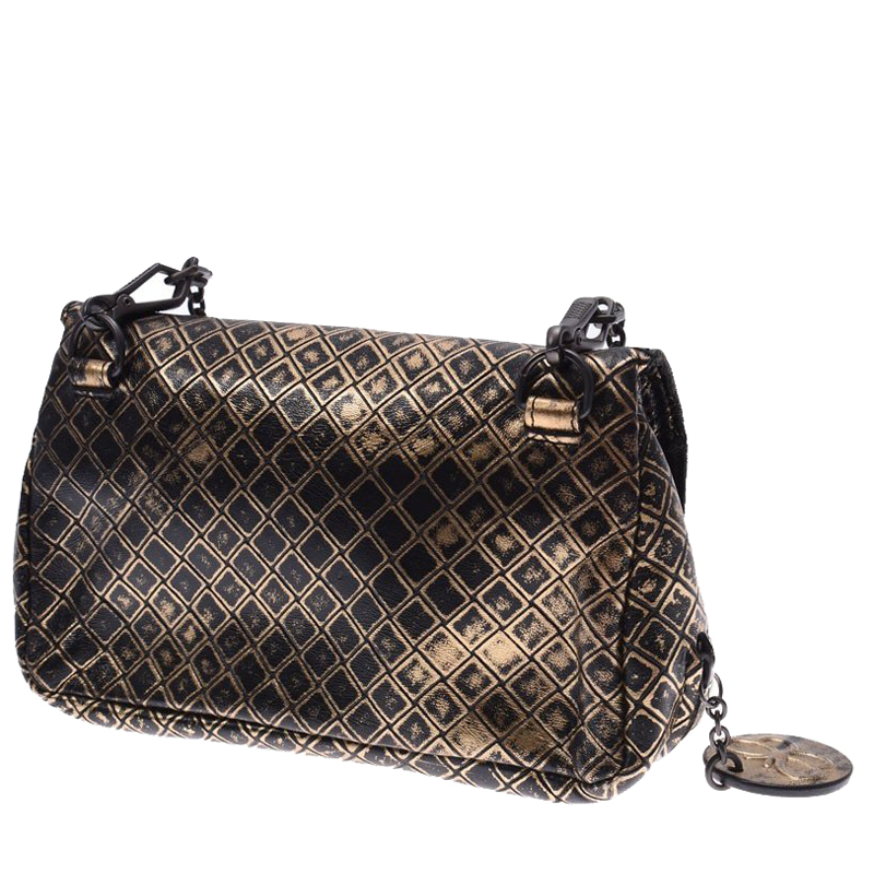 

Bottega Veneta Black/Gold Leather Mini Chain Shoulder Bag