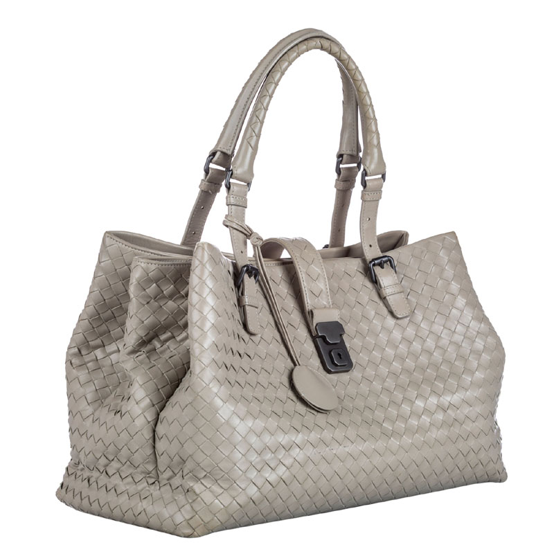 

Bottega Veneta Beige Intrecciato Leather  Roma Tote Bag