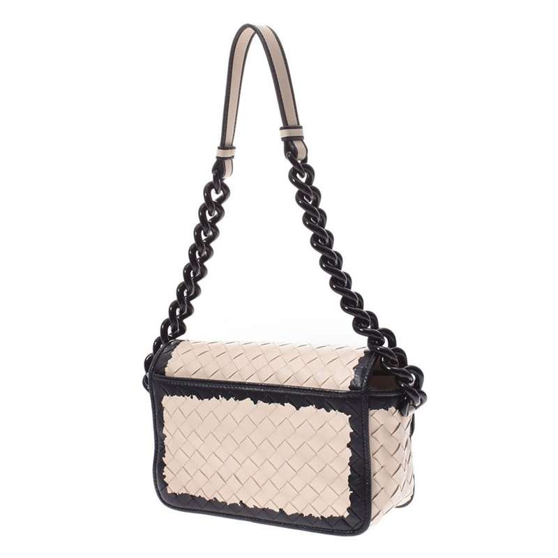 

Bottega Veneta Ivory/Black Intrecciato Leather Chain Bag, Multicolor