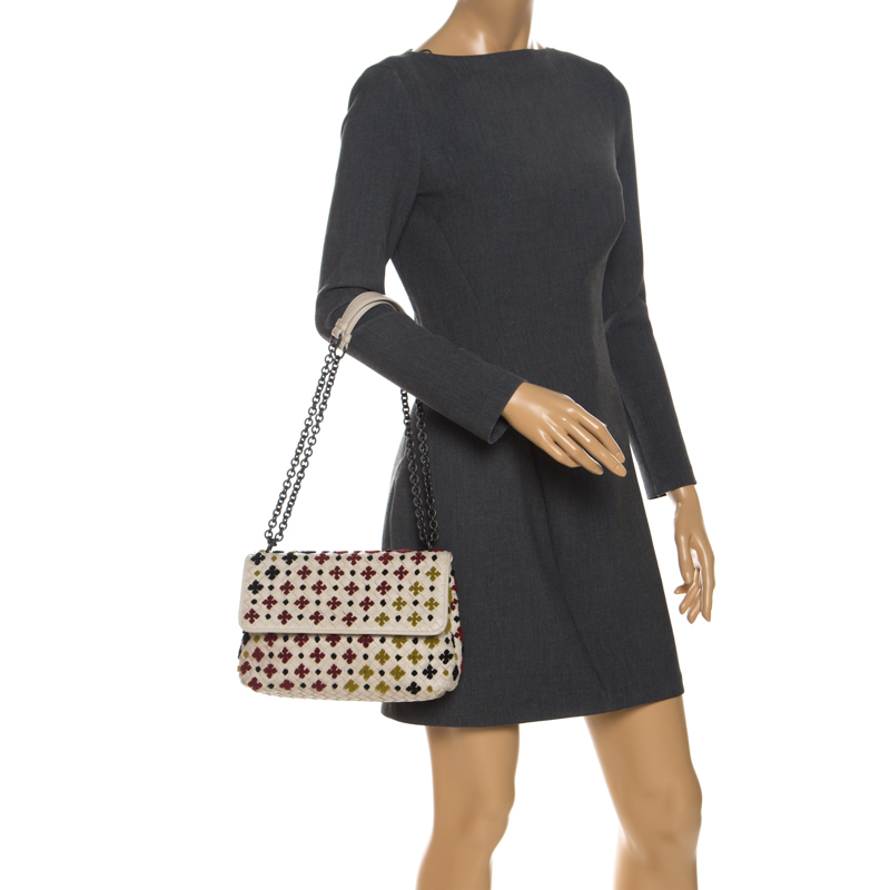 

Bottega Veneta Cream Embroidered Intrecciato Leather Olimpia Shoulder Bag