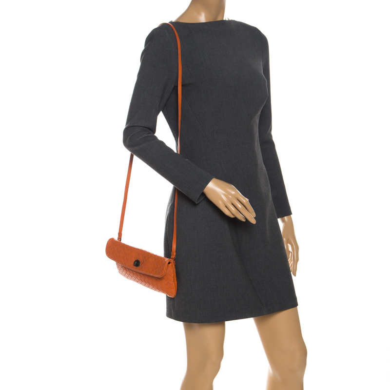 

Bottega Veneta Orange Intrecciato Leather Crossbody Bag