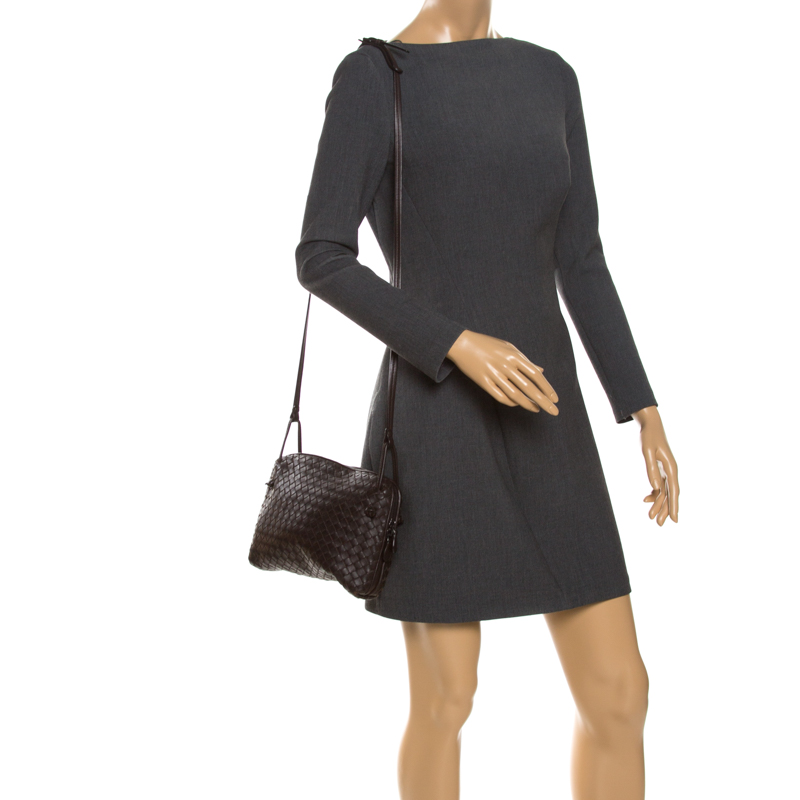 

Bottega Veneta Dark Brown Intrecciato Leather Nodini Crossbody Bag