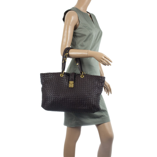 

Bottega Veneta Brown Leather Woven Leather Large Capri Tote