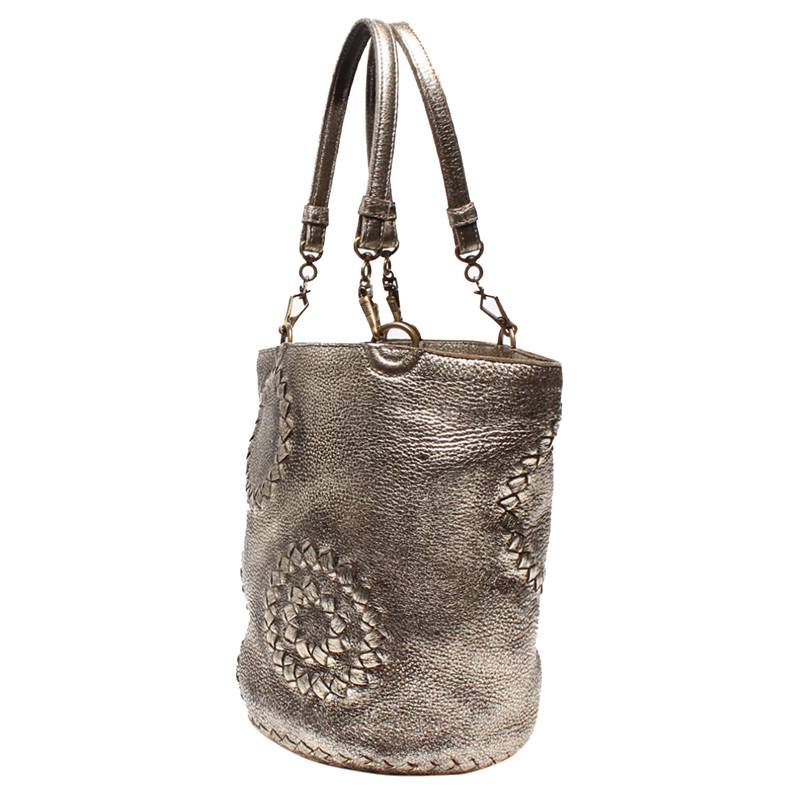 

Bottega Veneta Gold Intrecciato Leather Shoulder Bag